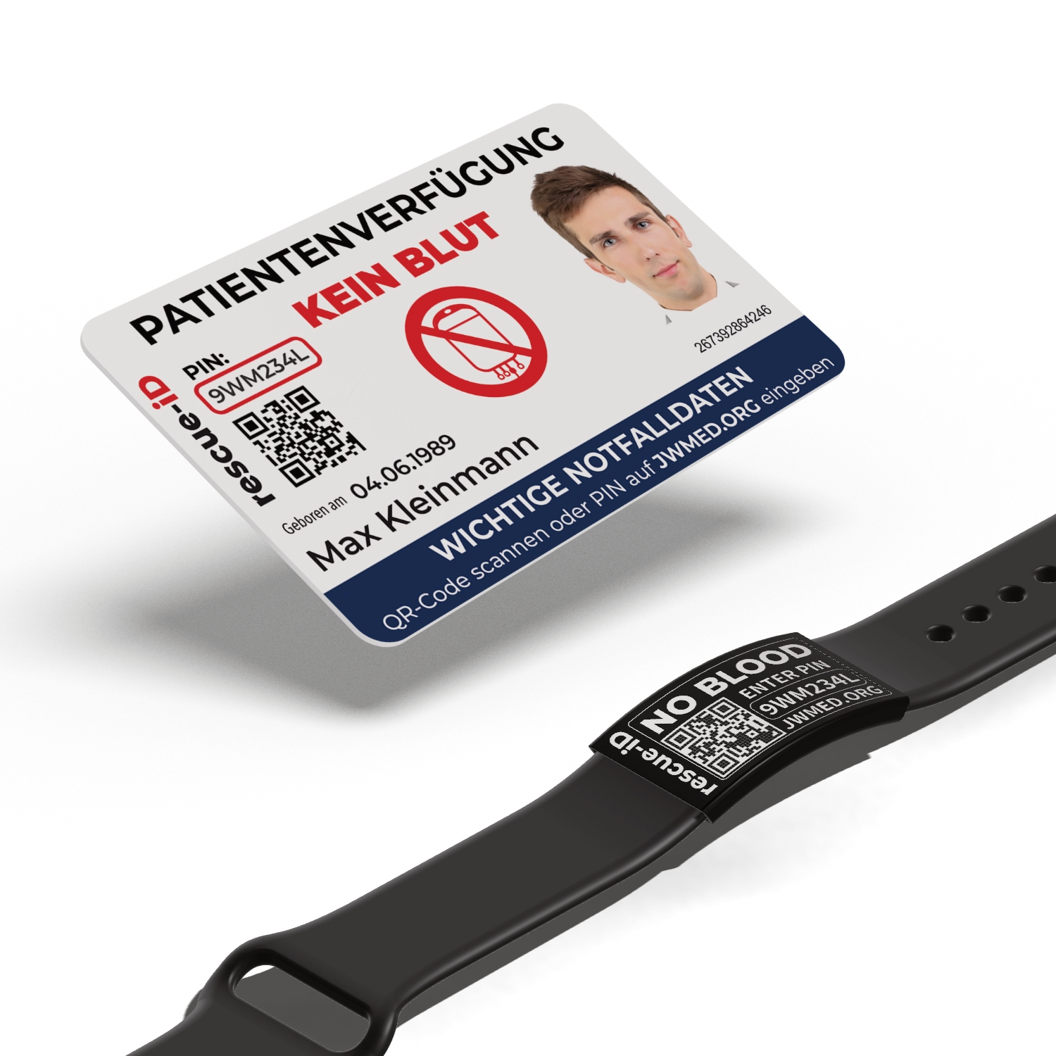 Startpaket 1 mit Silikon Armband und Edelstahl Tag