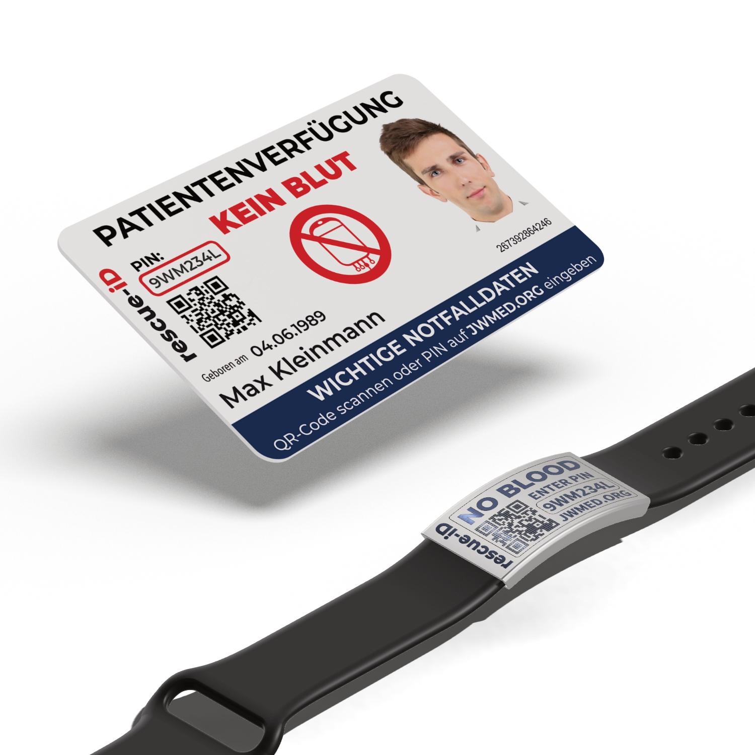Startpaket 1 mit Silikon Armband und Edelstahl Tag