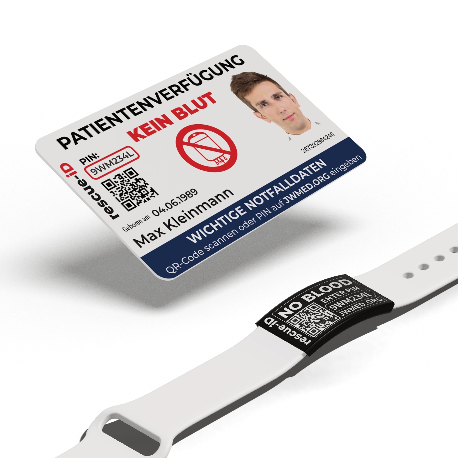 Startpaket 1 mit Silikon Armband und Edelstahl Tag