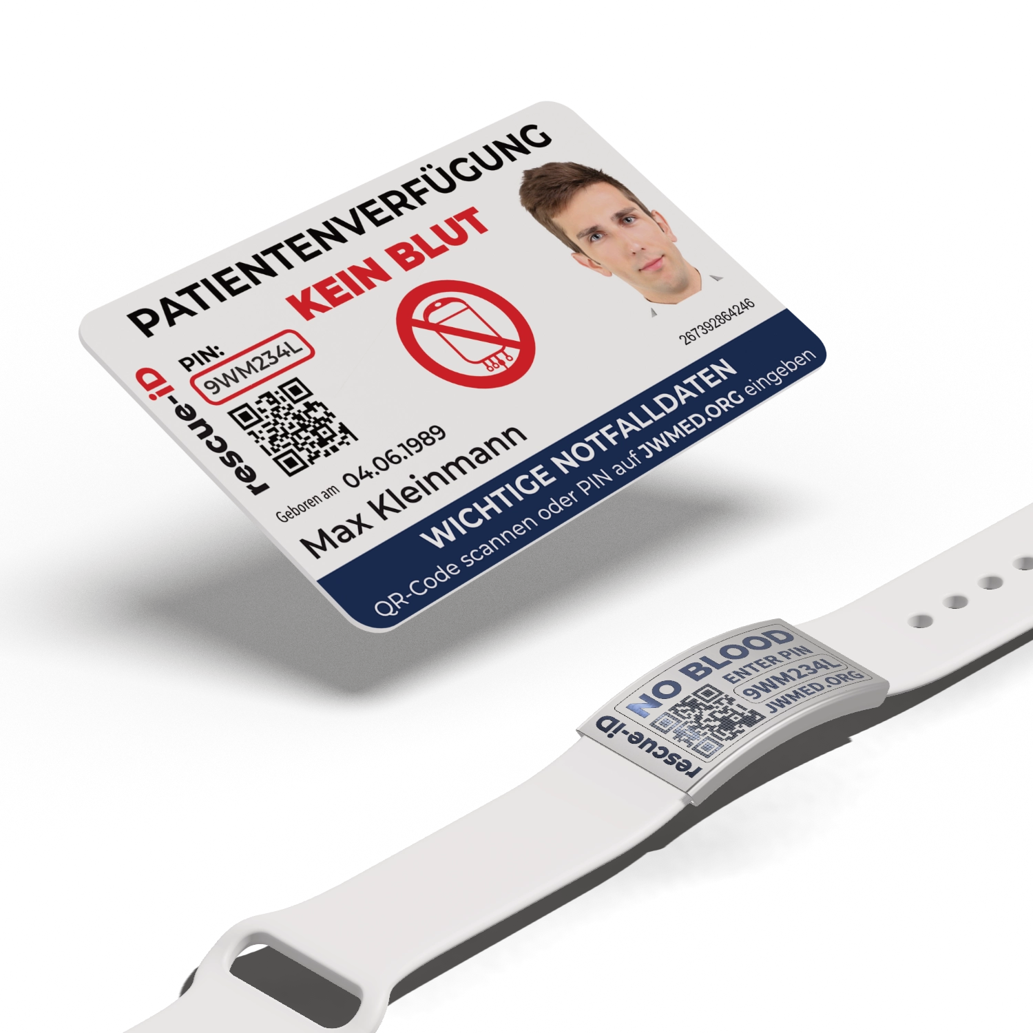 Startpaket 1 mit Silikon Armband und Edelstahl Tag