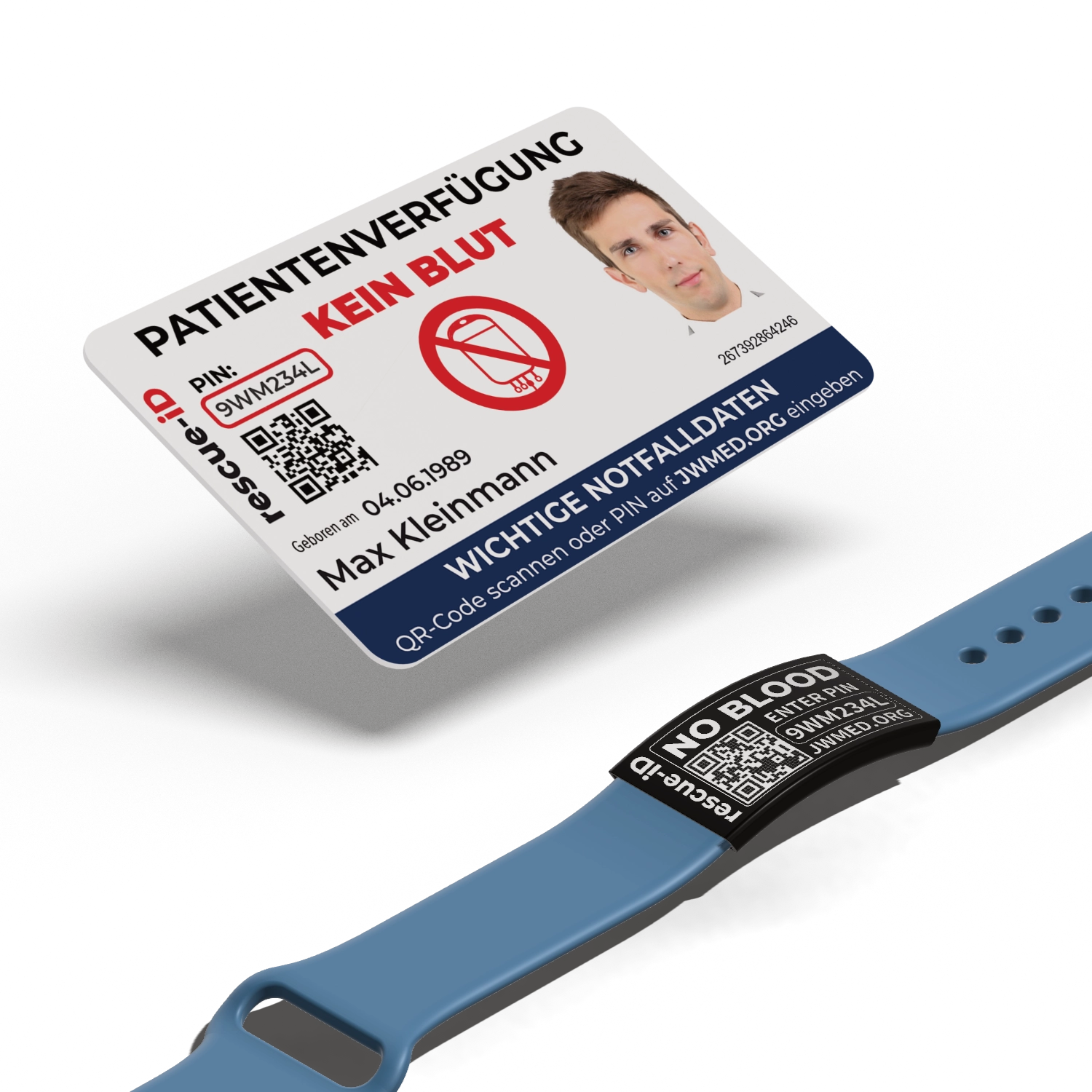 Startpaket 1 mit Silikon Armband und Edelstahl Tag